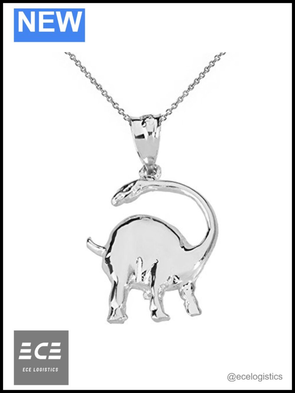 Sterling Silver Brachiosaurus Sauropod Long Neck Dinosaur Pendant Necklace 16"